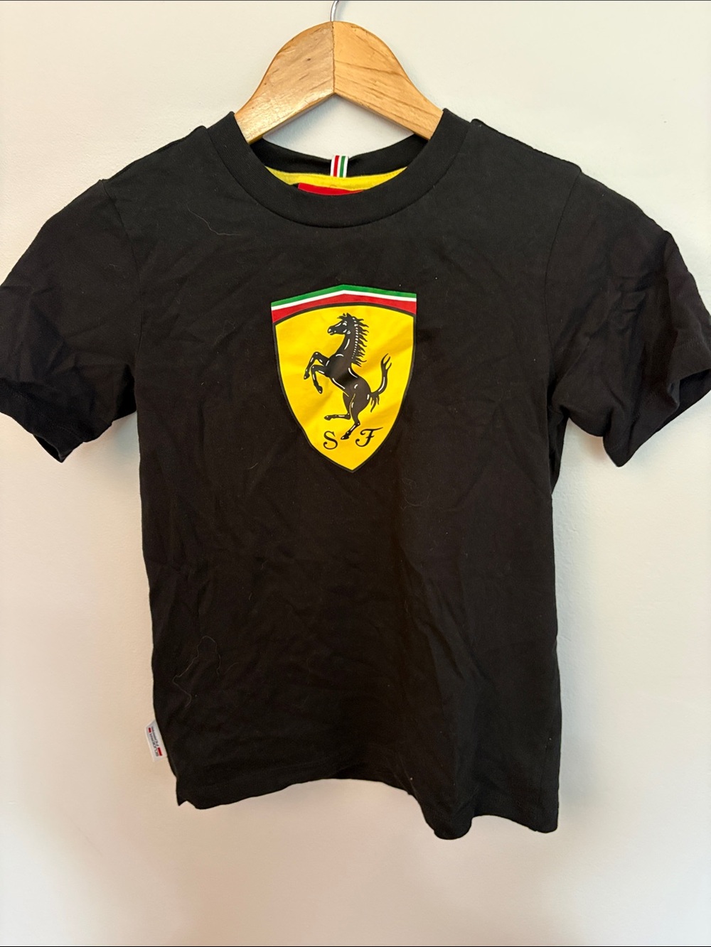 Ferrari Black Tee with Yellow Shield Logo